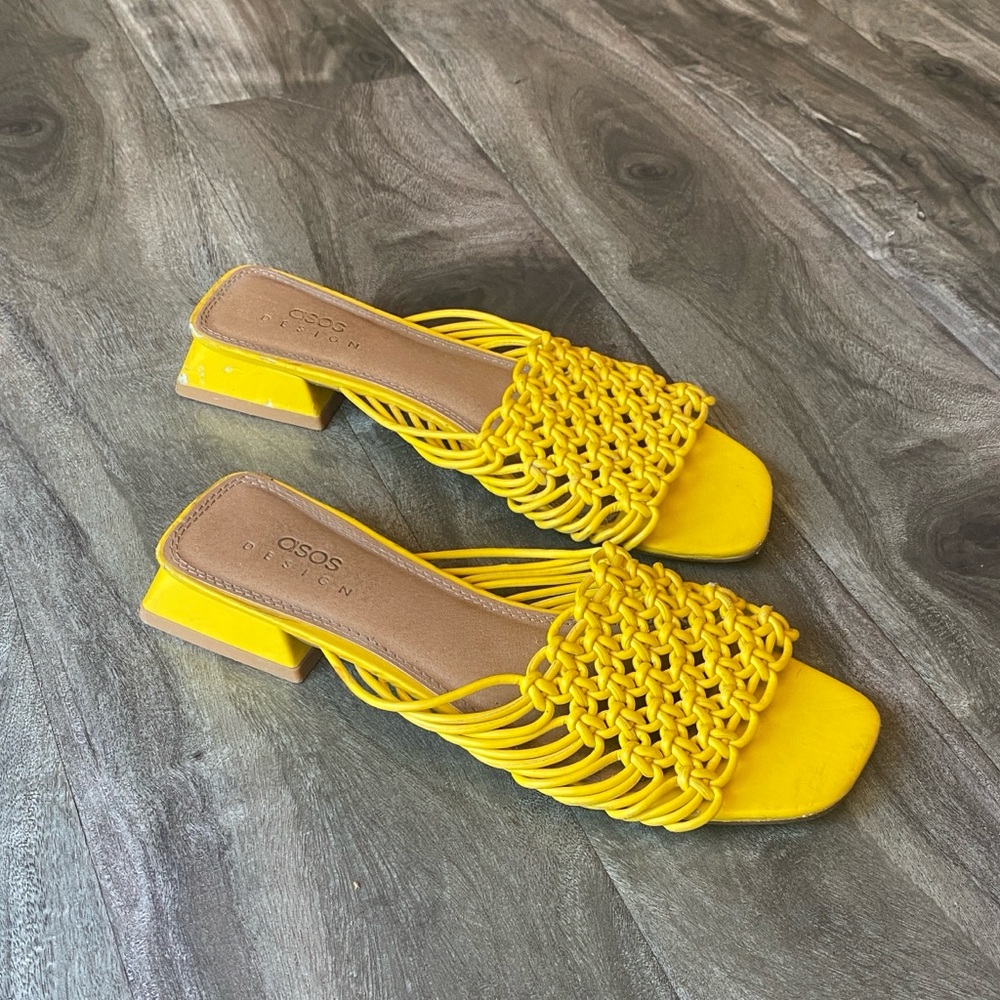 ASOS DESIGN Flexion yellow mule sandals with braided design